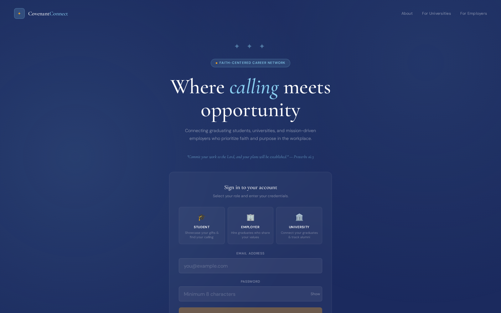 Screenshot of covconnect.net home page.