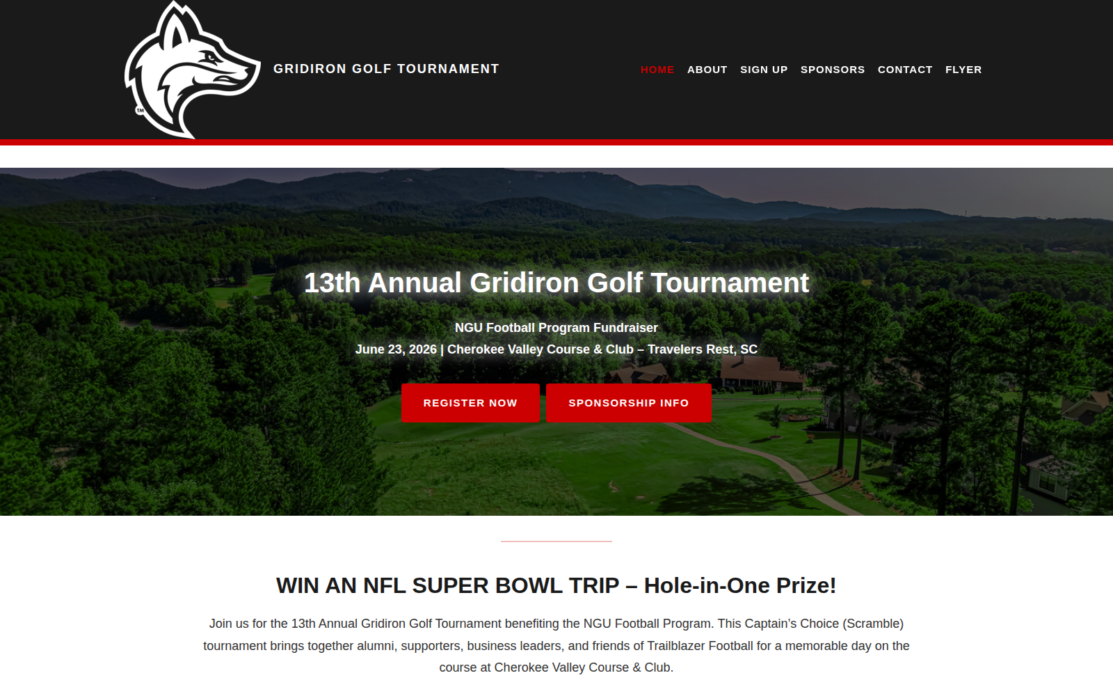 Screenshot of ngugridirongolf.com home page.